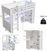 Hochbett mit Schreibtisch, LED-Streifen, Schubladen, Regal, Kleiderschrank und Lattenrost, 90x200cm, Kinderbett mit Rausfallschutz, Kiefer Bild 5