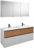 Burgbad FIUMO Waschtisch Set mit Spiegelschrank 142 cm breit, Braun/Weiß, Doppelwaschbecken Gussmarmor Weiß, 4 Schubladen, Anschlag rechts Bild 2
