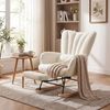 SONGMICS Schaukelstuhl mit ausziehbarer Fußstütze, Schaukelsessel, Holzbeine, Kissen, für Wohnzimmer, Fleece, creme Bild 2
