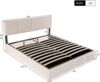 Merax Hydraulisches Polsterbett 180x200 Stauraumbett Doppelbett aus Samt mit Höhenverstellbares Kopfteil & Lattenrost Beige Bild 2