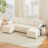 U-Form Schlafsofa 272 x 131 x 84 cm mit Getränkehaltern, Stauraum und 2 Kissen in Beige Bild 4