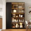 BlingBin Glasvitrine Standvitrine LED Glasvitrine 110x30x160 cm Schwarz aus MDF (1-St, mit Glasfront, ausziehbaren Regalen, Schubladen & Anti-Kipp) für Wohnzimmer/Küche/Büro Bild 2