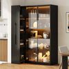 BlingBin Glasvitrine Standvitrine LED Glasvitrine 110x30x160 cm Schwarz aus MDF (1-St, mit Glasfront, ausziehbaren Regalen, Schubladen & Anti-Kipp) für Wohnzimmer/Küche/Büro Bild 5