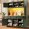 LED Hochschrank mit Lichtsystem, PE Rattan Schrank mit Kippsicherung, Großer Standschrank mit verstellbaren Böden & Schubladen, Vintage Stauraumschrank für Küche, Wohnzimmer, Esszimmer Bild 3