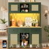 LED Hochschrank mit Lichtsystem, PE Rattan Schrank mit Kippsicherung, Großer Standschrank mit verstellbaren Böden & Schubladen, Vintage Stauraumschrank für Küche, Wohnzimmer, Esszimmer Bild 2
