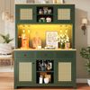 LED Hochschrank mit Lichtsystem, PE Rattan Schrank mit Kippsicherung, Großer Standschrank mit verstellbaren Böden & Schubladen, Vintage Stauraumschrank für Küche, Wohnzimmer, Esszimmer Bild 4