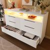 Sideboard 120x40x85 cm, weiß, mit LED-Beleuchtung, 6 Schubladen und offenem Fach in Marmoroptik Bild 4