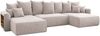 MEBLINI Schlafcouch mit Bettkasten - 350 x 160 x 78 cm - Creme Cordstoff - NAPLES - Ecksofa mit Schlaffunktion - Sofa mit Relaxfunktion und Kopfstützen - Couch U-Form - Eckcouch - Wohnlandschaft Bild 1