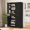 Merax Hochschrank mit verstellbaren Regalböden und Schubladen, Bücherregal mit ausziehbaren Regalböden und Kühlschranktüren, Ideal für Esszimmer, Wohnzimmer und Küche (Schwarz) Bild 3
