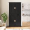 Merax Hochschrank mit verstellbaren Regalböden und Schubladen, Bücherregal mit ausziehbaren Regalböden und Kühlschranktüren, Ideal für Esszimmer, Wohnzimmer und Küche (Schwarz) Bild 2
