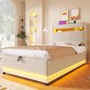 Polsterbett beige 218×92,5×113 cm aus Leinen-Stoff mit Hydraulik-Stauraum, doppelte LED-Leisten Bild 2