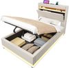 Polsterbett beige 218×92,5×113 cm aus Leinen-Stoff mit Hydraulik-Stauraum, doppelte LED-Leisten Bild 5