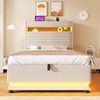 Polsterbett beige 218×92,5×113 cm aus Leinen-Stoff mit Hydraulik-Stauraum, doppelte LED-Leisten Bild 3