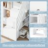 Hochbett, 90x200 cm, Ohne Matratze, Geländer, Schreibtisch, Schubladen, Offener Stauschrank, Verstaubare Trittleiter, Mehrere Einlegeböden, EN 747 zertifiziert, Weiß Bild 4