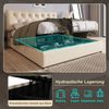 Merax Doppelbett Polsterbett 160x200cm, Verstellbares Kopfteil, Bett mit Lattenrost aus Metallrahmen, mit Stauraum, Natürlich, Ohne Matratze Bild 5
