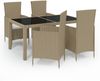 vidaXL 5-tlg. Garten-Essgruppe mit Kissen Poly Rattan Beige 3094903 Bild 2