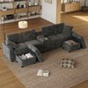 U-förmiges Sofa, Corduroy inklusive 2 Fußhockern mit Staufunktion Couchtisch 2 Getränkehalter USB-Anschluss Steckdosen Type-C-Anschlüsse, Corduroy, Grau, 315×81×135 cm Bild 4