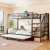 Flieks Etagenbett, Dreierbett Metallbett 90x200cm mit Ausziehbett 90x190cm Stauraumtreppe Bild 2