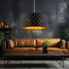 LED Hängeleuchte, Metall Textilschirm, schwarz gold, H 140cm Bild 4