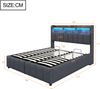 Merax Polsterbett Doppelbett 180*200cm mit LED-Beleuchtung und USB-Steckdose, Kopfteil mit Einlegeböden und Stauraum, Mit Hydraulik für die Lagerung, Leinenstoff, Grau Bild 4