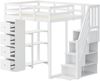 Hochbett 140×200 cm mit Rausfallschutz und Stauraumtreppe, 4 Schubladen, Regal, Weiß, ohne Matratze Bild 4