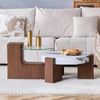 Couchtisch-Set rund, H 44 x T 123 x B 61 cm, trennbar, 2 Ebenen, MDF in Nussbaumoptik mit Glas & Marmoroptik Bild 4