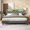 Merax LED Doppelbett 140x200 Polsterbett aus Leinen mit Stauraum-Kopfteil & Lattenrost aus Holz Grau Bild 4