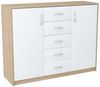 Home Collective Kommode mit 5 Schubladen und 2 Türen in matter Ausführung, Kommode 110cm breit (mit hochwertigen Polymergriffen, aus laminierter Platte gefertigt, Metallrollen mit Auszugsstopp), Schrank Sideboard Highboard Kommode mit Schubladen Sonoma... Bild 2