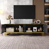 Merax Lowboard in Weiß und Gold, TV-Board mit vier Türen und Stauraum (1 St, 160 x 37,5 x 48 cm), TV-Schrank mit geometrischer 3D-Front, Kabelmanagement, Metallrahmen Bild 3