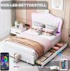 Kinderbett mit LED-Beleuchtung Muschel Krone Design 90x200 Weiß PU-Leder Stauraum Schubladen RGB Licht Märchenbett Prinzessin König Sicher Stabil 250kg Tragkraft für magisches Schlafzimmer Bild 4