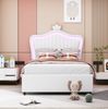 Kinderbett mit LED-Beleuchtung Muschel Krone Design 90x200 Weiß PU-Leder Stauraum Schubladen RGB Licht Märchenbett Prinzessin König Sicher Stabil 250kg Tragkraft für magisches Schlafzimmer Bild 3