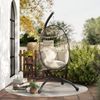 Luckice Hängesessel Hängender Outdoor-Schaukelstuhl mit faltbarem Korbsitz (und dicken Kissen, Ständer, Kopfstütze, Becherhalter), Hängestühle und Halterungen, Garten Hängestühle, Sitze und Kissen Bild 4