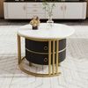 2-in-1 Couchtisch-Set rund mit Marmor & Hochglanz in Gold/Schwarz - 70x70x46 + 50x50x40 cm Bild 4