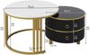 2-in-1 Couchtisch-Set rund mit Marmor & Hochglanz in Gold/Schwarz - 70x70x46 + 50x50x40 cm Bild 5