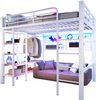 Hochbett 140x200 cm mit LED-Lichtleiste, Ablagefach und Kleiderstange – Metall und MDF, Weiß Bild 5