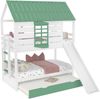 Etagenbett 90x200 cm mit Rutsche und Ausziehbett – Hausbett aus Kiefer und MDF in Weiß/Grün Bild 5