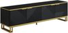 TV-Schrank 160x37,5x48 cm in Schwarz mit geometrisch geprägten Türen und Eisenrahmen Bild 2