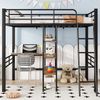 Hochbett 90×200 cm aus Metall mit Schreibtisch und Regalen, schwarz Bild 2