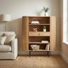 Bücherregal Massivholz Akazie 105x122 cm Lamellen Design - Offenes Standregal mit Schublade - Stauraumregal Metallbeine - Wohnregal Wohnzimmer - Kleiner Schrank Regal Handmade Bild 5