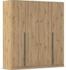rauch Kleiderschrank Alba, Drehtürenschrank, Garderobenschrank, 4-türig, mit 3 Kleiderstangen, 4 Einlegeböden und Schubladeneinsatz, Farbe Eiche Artisan, Holz, Griffstange Grau metallic, Schwarz, 181x197x54cm Bild 3