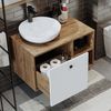 Roomart LOTUS-I-75 Badmöbel Set– 3-teiliges Badezimmermöbel Set - Unterschrank, Waschbecken & Spiegelschrank - H 45 x B 45 x T 75 cm • Weiß-Eiche Bild 5