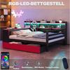 Flieks Daybett, Holzbett 140x200 cm mit Schreibtisch Staufach Schubladen LED & Aufladen Bild 4
