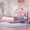 Flieks Polsterbett, LED Beleuchtung Krone Kunstleder Doppelbett 140x200cm rosa Bild 3