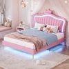 Flieks Polsterbett, LED Beleuchtung Krone Kunstleder Doppelbett 140x200cm rosa Bild 2