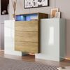 Sideboard 140x30x77.5 cm, MDF Hochglanz Weiß & Holzoptik, 2 Türen, 3 Schubladen, mehrfarbiges LED-Strip Bild 2