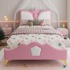 Kinder-Polsterbett 90x200 cm mit Kronen-Kopfteil in Rosa/Weiß/Gold, ohne Matratze Bild 3