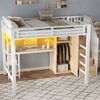 Hochbett mit RGB LED-Streifen, Schreibtisch, Treppe, Regal, Lattenrost und Kleiderschrank, 140x200 cm, Kinderbett mit Rausfallschutz, Metallbett Bild 3