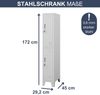 Umkleideschrank Spind BARTEK - 2 Abteile, Etikettenhalter Lüftungsschlitze | Umkleidespind Schließfachschrank Garderobenspind, 172x29,2x45cm Grau Bild 2