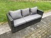 Fimous 7-Sitzer Rattan Gartenmöbel Sofa Set Outdoor Patio Gas Feuerstelle Esstisch Gas Heizung Brenner mit Sessel Beistelltisch Dunkelgrau gemischt Bild 5