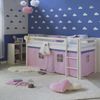 Hochbett mit Lattenrost 90x200 cm Kinderbett Leiter Holz Kiefer Vorhang Rosa Jugendbett Bild 3